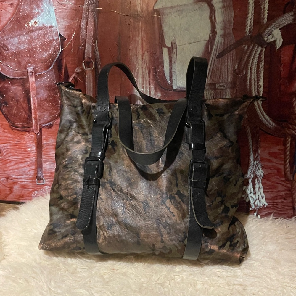Rudsak XXL leather calf hair camouflage bag